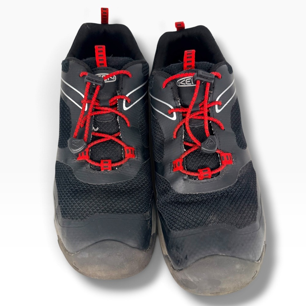 Keen Kids Hiking Shoes Black Red Bungee Lace Sneakers 1027900 Youth Size 5